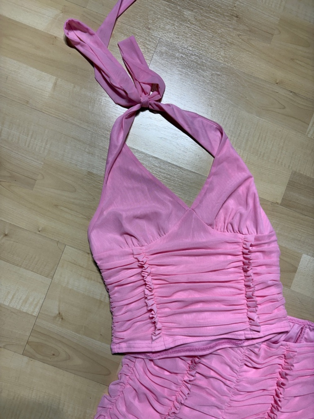 Fashion Nova Pink Ruched Halter Track Pants & Top Set - Picture 2 of 6
